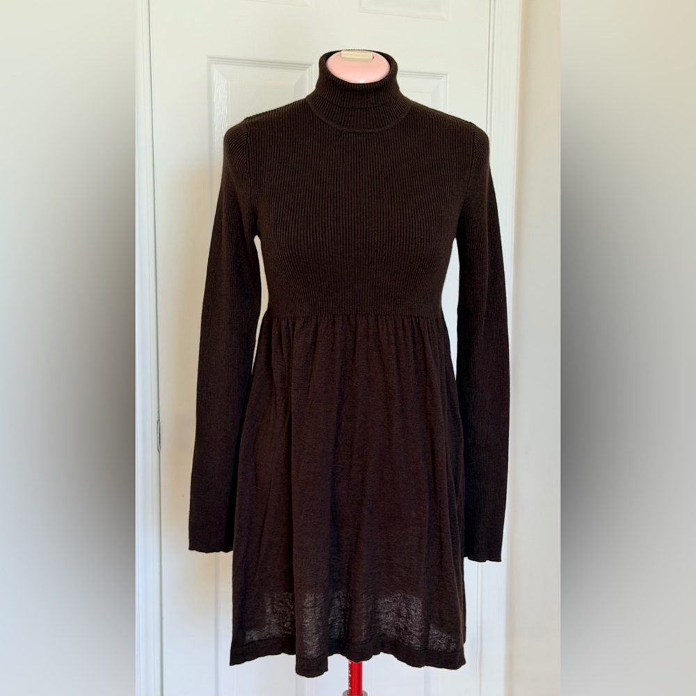 Magaschoni NY Cashmere Silk Blend Turtleneck Sweater Dress Brown Doen S Babydoll